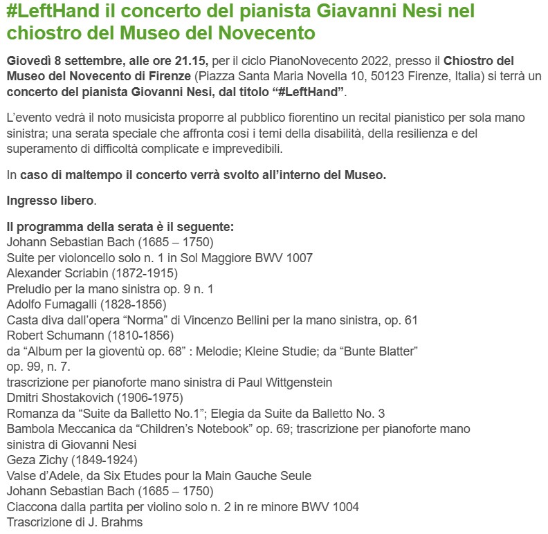 Giovanni Nesi piano recital in Firenze